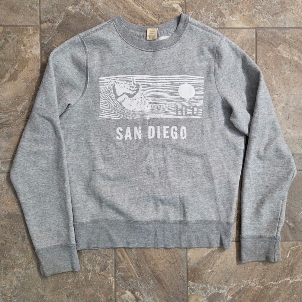 Hollister San Diego Surfer‎ Graphic Crewneck Sweatshirt Gray Women